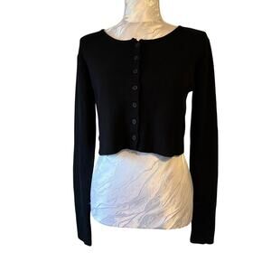 double zero black button up sweater long sleeve cardigan womens medium